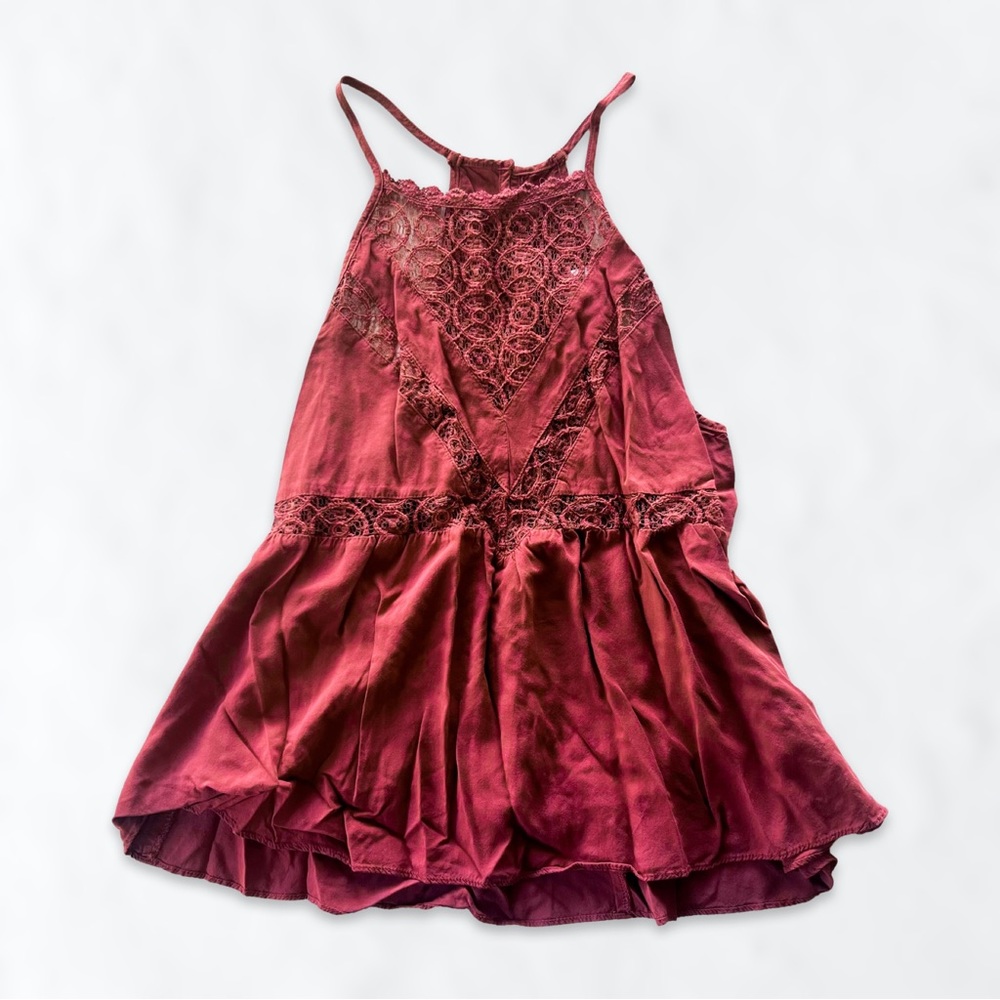 Forever 21 Dark Mauve High-Neck Lace Top